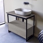 Scarabeo 1804-SOL3-88 Console Sink Vanity With Ceramic Vessel Sink and Grey Oak Drawer